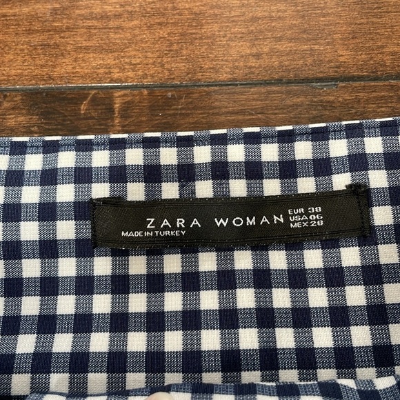 Zara Woman navy white gingham pants High rise Ankle Stretch Size 6 Casual Preppy - Picture 3 of 12